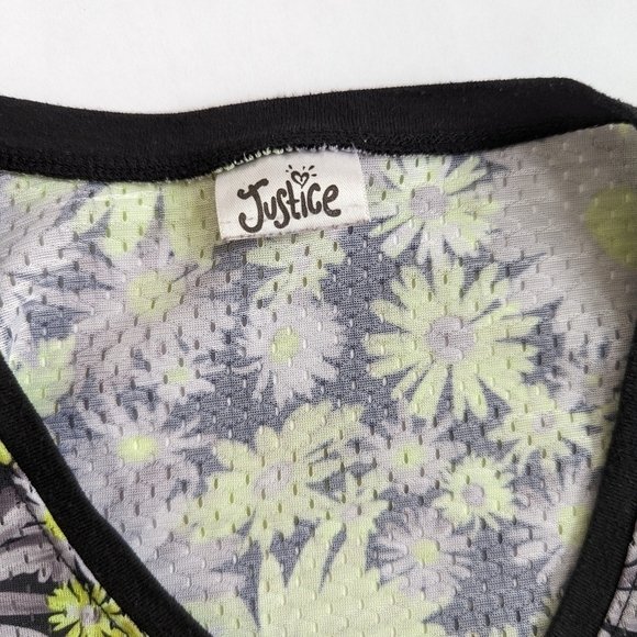 Justice Glitter Jersey Daisy Print Black Detailing Neon Green White Grey- sz 16 - Picture 7 of 8